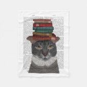 Couverture Polaire Chat gris avec des livres sur la tête (Devant)