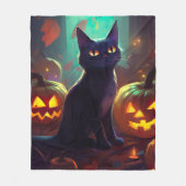 Couverture Polaire Chat Halloween Tuxedo Avec Peur Citrouille (Devant)
