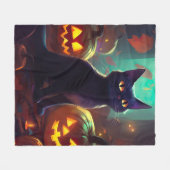 Couverture Polaire Chat Halloween Tuxedo Avec Peur Citrouille (Devant (Horizontal))