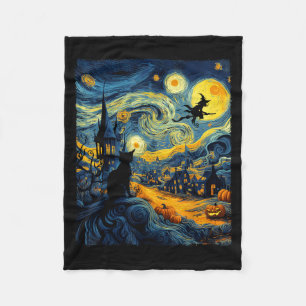 Couverture Polaire Chat Halloween Van Gogh Nuit Étoilée Citrouille Ho