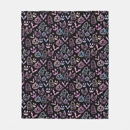 Couverture Polaire Chat Jack O'Lantern Citrouille Halloween Décor noi (Devant)