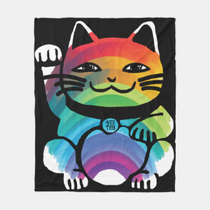 Couverture Polaire Chat japonais de bonne chance avec arc-en-ciel