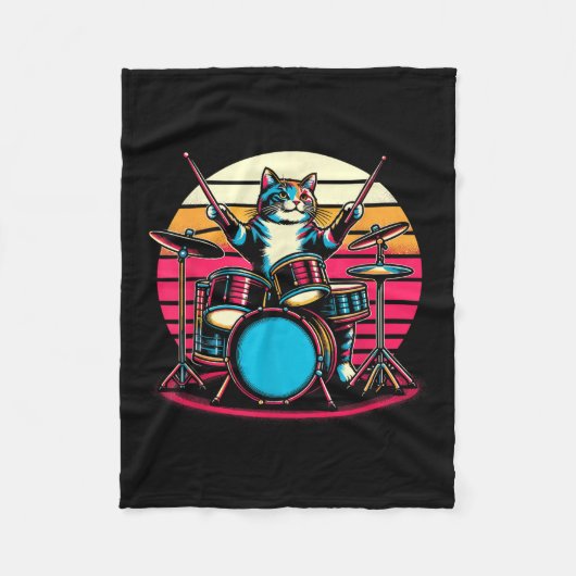 Couverture Polaire Chat Jouer Drums Batteur Novelty Musique Amour Fun (Devant)