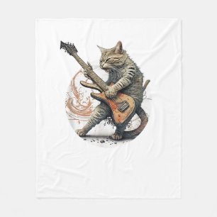 Couverture Polaire Chat Jouer Guitare Rock Chat Lourd Métal Chat Mus