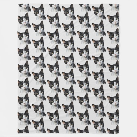 Couverture Polaire Chat Kitty blanc gris noir (Devant)