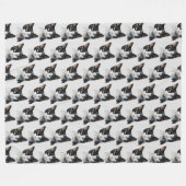 Couverture Polaire Chat Kitty blanc gris noir (Devant (Horizontal))