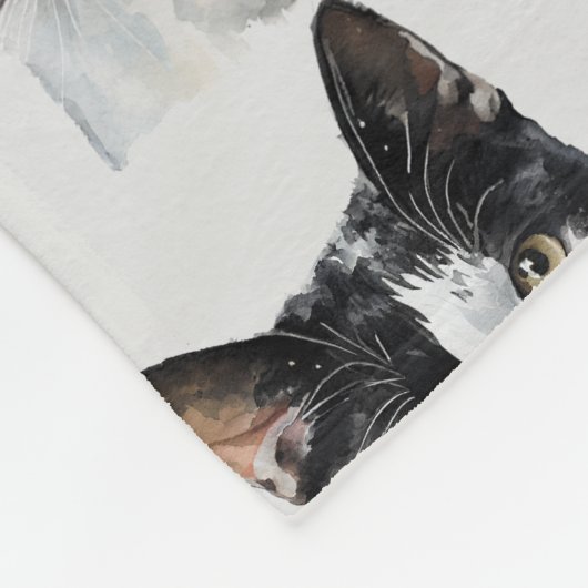 Couverture Polaire Chat Kitty blanc gris noir (Coin)