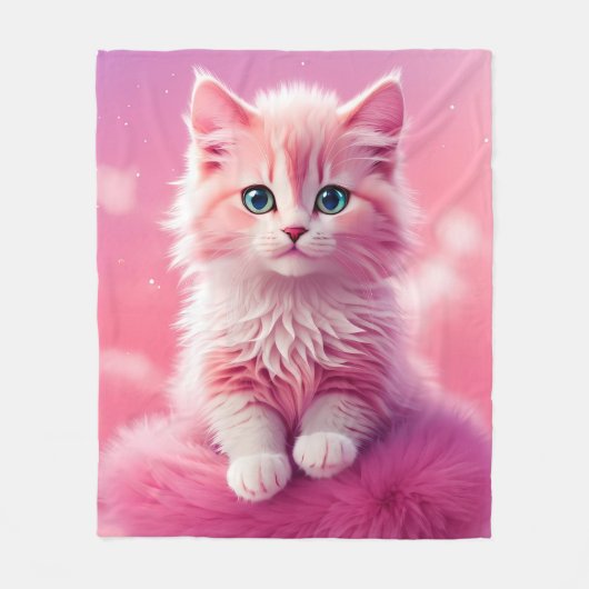 Couverture Polaire Chat Kitty Rose Fluffy Cute Dreamy (Devant)
