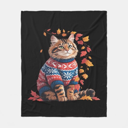 Couverture Polaire Chat Leaf Automne Bonjour Automne Funny Chat Kitte (Devant)