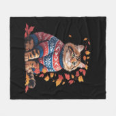 Couverture Polaire Chat Leaf Automne Bonjour Automne Funny Chat Kitte (Devant (Horizontal))