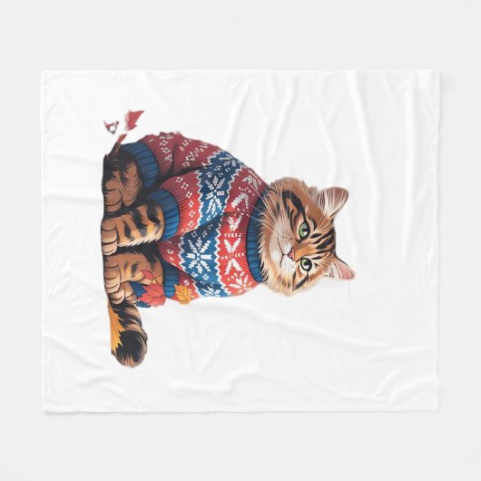 Couverture Polaire Chat Leaf Automne Bonjour Automne Funny Chat Kitte (Devant (Horizontal))