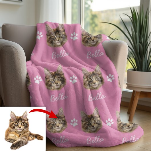 Couverture Polaire Chat Maine Coon, Personnalisé Pet Rose