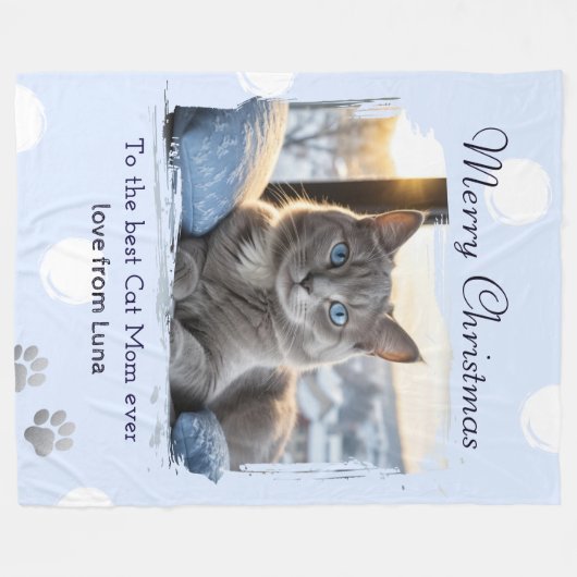 Couverture Polaire Chat Maman Personnalisé Animaux de compagnie Photo (Devant (Horizontal))