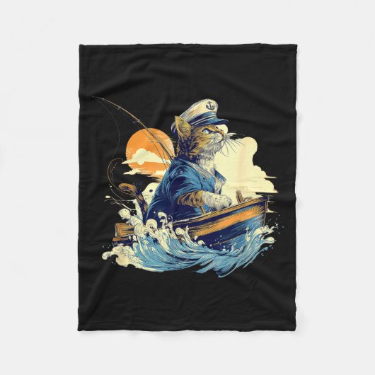 Couverture Polaire Chat Marinier Capitaine Bateau Pêche (Devant)