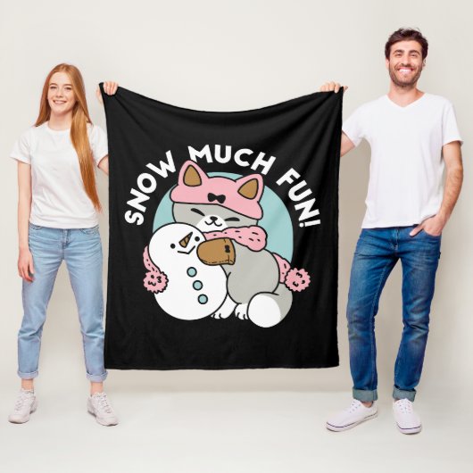 Couverture Polaire Chat mignon en Engin à neige avec Art Snowman (En situation)
