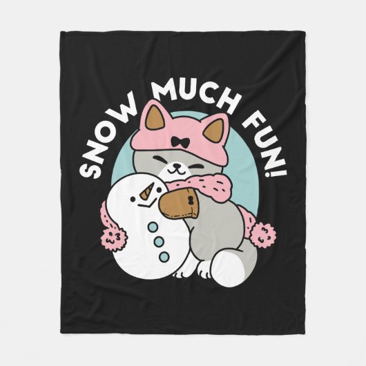 Couverture Polaire Chat mignon en Engin à neige avec Art Snowman (Devant)