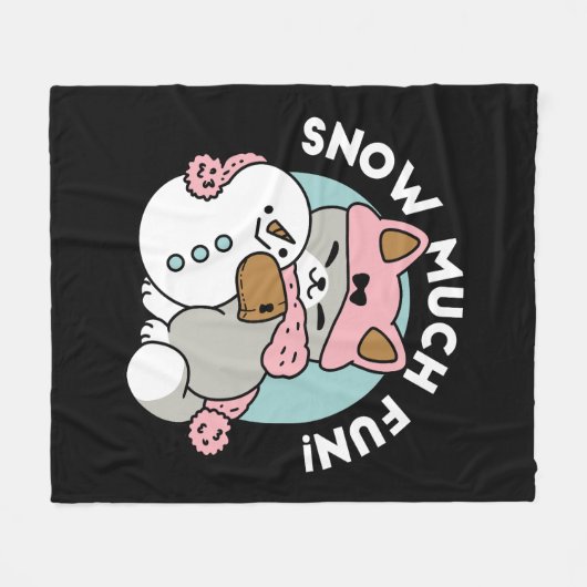 Couverture Polaire Chat mignon en Engin à neige avec Art Snowman (Devant (Horizontal))