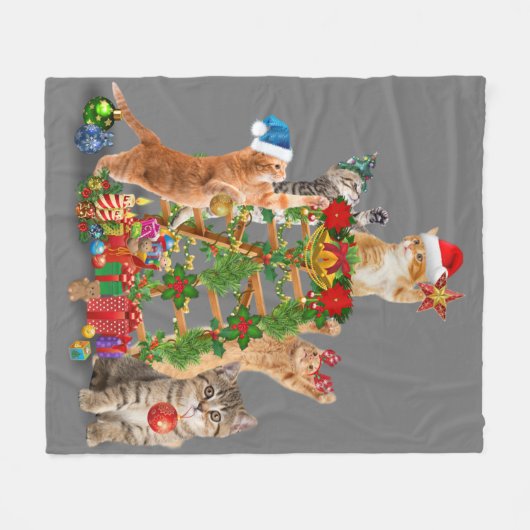 Couverture Polaire Chat Noël Arbre Vilaire Noël Chat Maman Chat Papa (Devant (Horizontal))