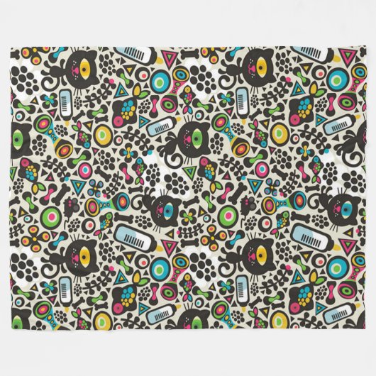 Couverture Polaire Chat noir à un oeil (Devant (Horizontal))