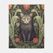 Couverture Polaire Chat noir Art nouveau et fleurs rouges (Devant)