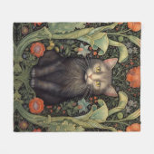 Couverture Polaire Chat noir Art nouveau et fleurs rouges (Devant (Horizontal))