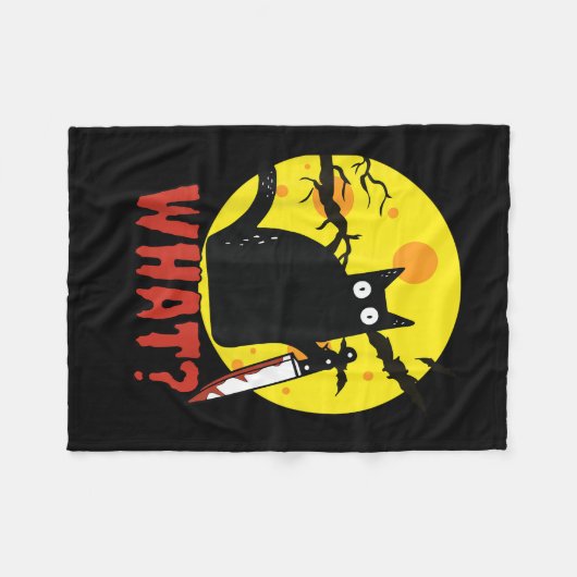 Couverture Polaire Chat noir avec couteau sanglant dire What_ Drôle M (Devant (Horizontal))