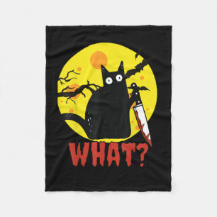 Couverture Polaire Chat noir avec couteau sanglant dire What_ Drôle M