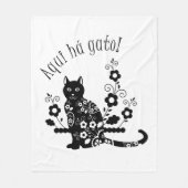 Couverture Polaire Chat noir avec fleurs et expression portugaise (Devant)