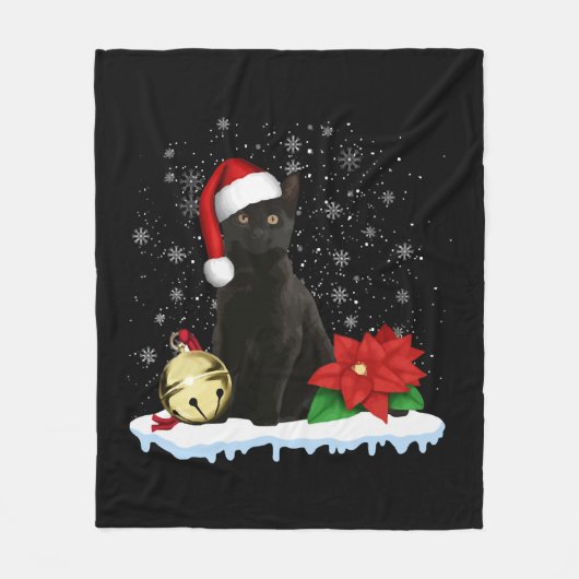 Couverture Polaire Chat Noir Avec Un Chapeau De Noël Costume Chat De  (Devant)