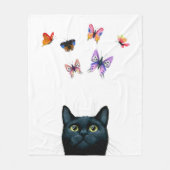 Couverture Polaire Chat noir blanc 606 papillons (Devant)