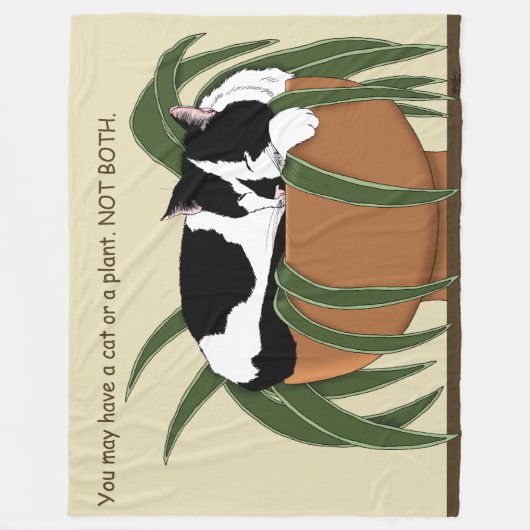 Couverture Polaire Chat noir blanc Plante drôle (Devant)