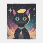 Couverture Polaire Chat noir cosmique futuriste atomique en clair de  (Devant)