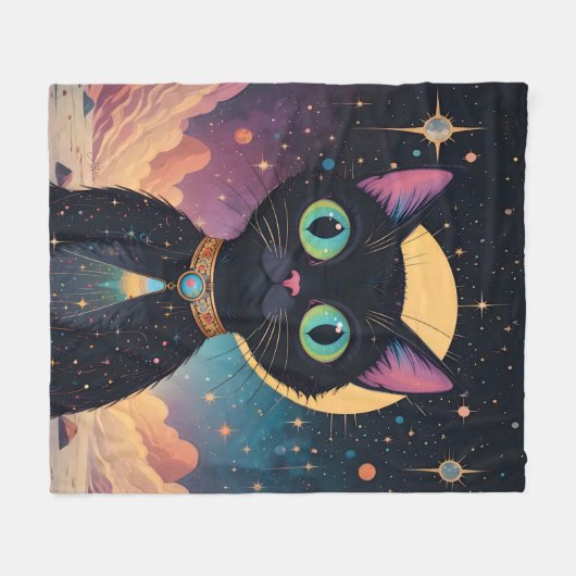 Couverture Polaire Chat noir cosmique futuriste atomique en clair de  (Devant (Horizontal))