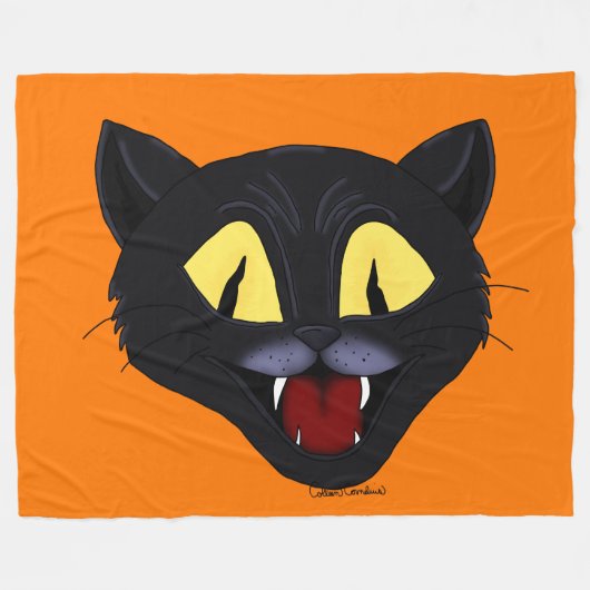 Couverture Polaire Chat noir d'Halloween (Devant (Horizontal))