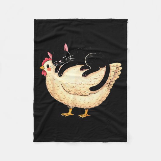Couverture Polaire Chat noir dormant sur poulet (Devant)