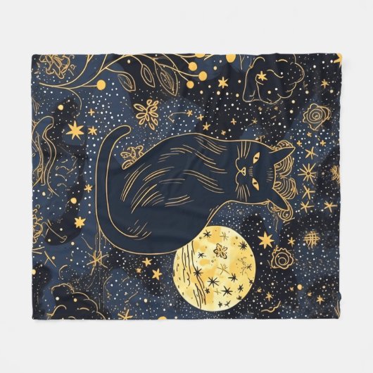 Couverture Polaire Chat noir du ciel étoilé (Devant (Horizontal))