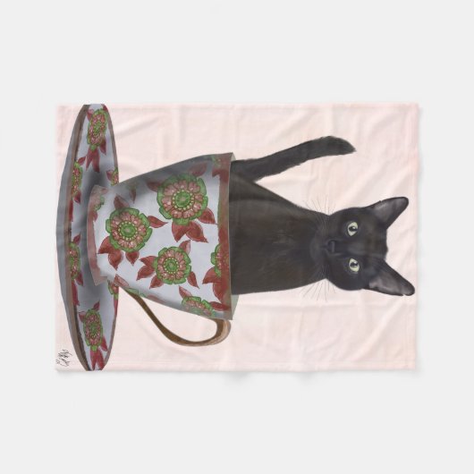Couverture Polaire Chat noir en Teacup (Devant (Horizontal))