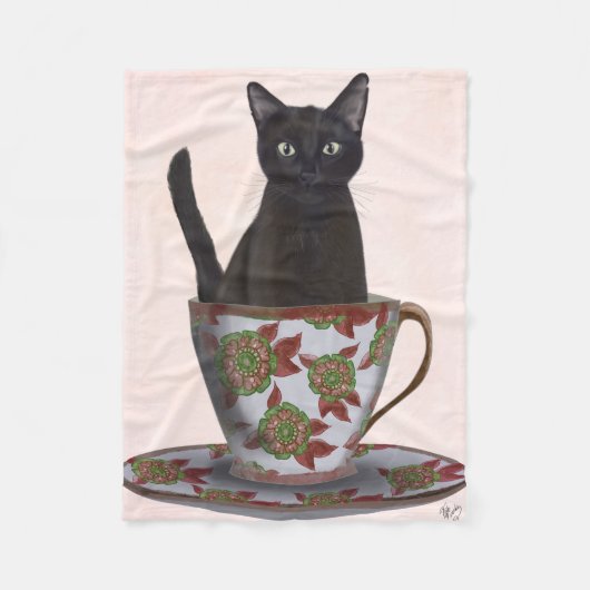 Couverture Polaire Chat noir en Teacup (Devant)