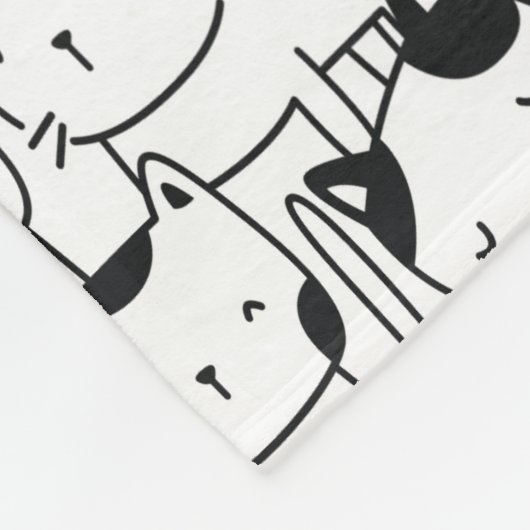 Couverture Polaire Chat noir et blanc Motif mignet (Coin)