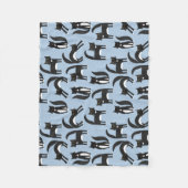 Couverture Polaire Chat noir et blanc Tuxedo bleu (Devant)