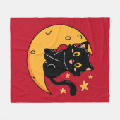 Couverture Polaire Chat noir mignon assis sur la lune (Devant (Horizontal))