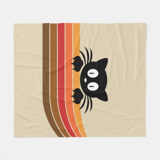 Couverture Polaire Chat noir mignon avec rayures rétro (Devant (Horizontal))