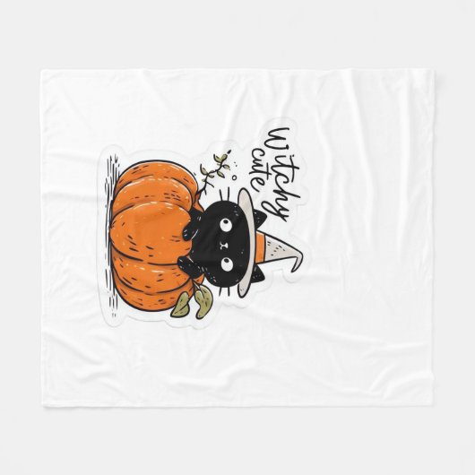 Couverture Polaire Chat noir mignon en citrouille avec casquette sorc (Devant (Horizontal))