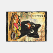 Couverture Polaire Chat noir mignon mangeant des sushis nourriture ja (Devant (Horizontal))
