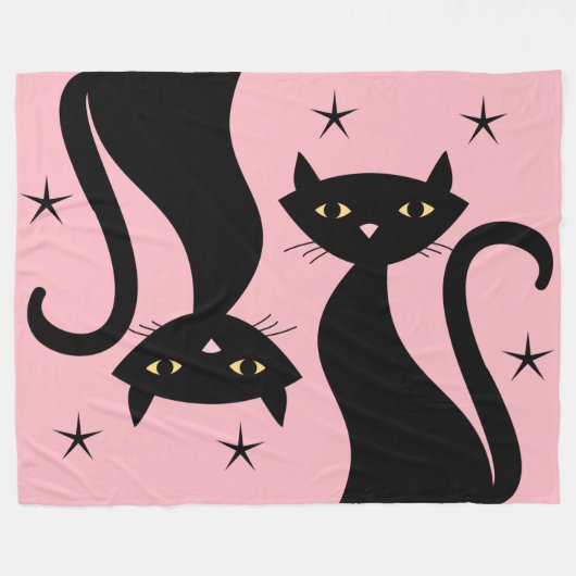 Couverture Polaire Chat noir rétro (Devant (Horizontal))