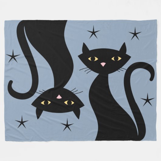 Couverture Polaire Chat noir rétro, bleu (Devant (Horizontal))