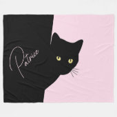 Couverture Polaire Chat noir rusé rose (Devant (Horizontal))