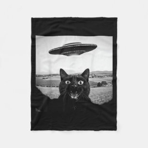 Couverture Polaire Chat Noir Selfie Ufo Alien Cadeaux Drôles Pour Hom