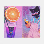 Couverture Polaire Chat noir Vaporwave (Devant (Horizontal))