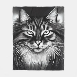 Couverture Polaire Chat norvégien en noir et blanc